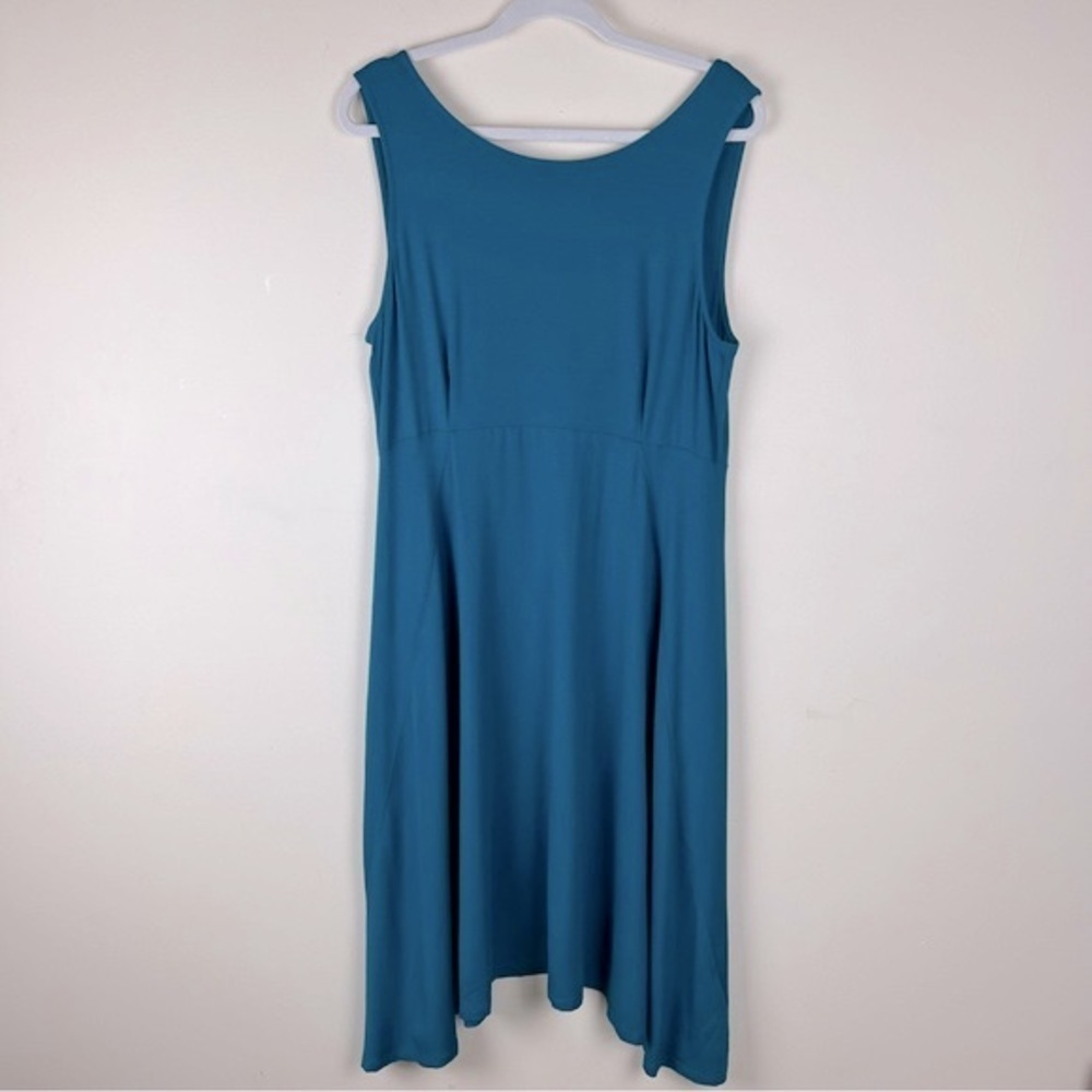 Eileen Fisher | Minimalist Lagenlook Teal Sleeveless A-Line Midi Dress | L